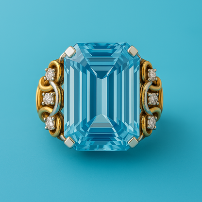 Bague Vintage de Zircon Bleu et Or en Couches