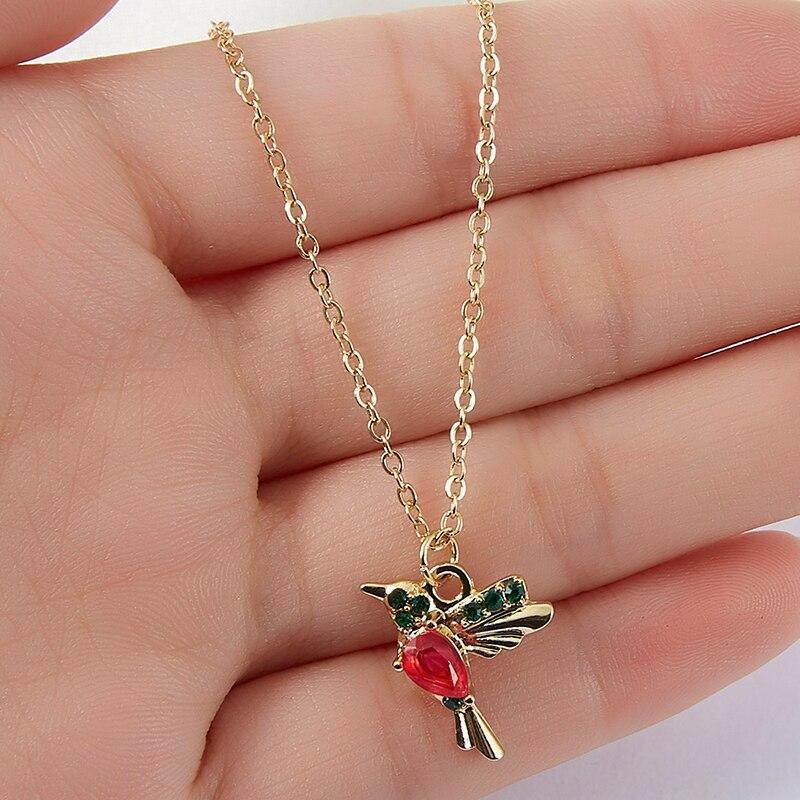 Collier colibri en émail et zircone cubique