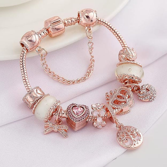 Bracelet Rose Attrape-Rêves avec Charns Inclus en Argent