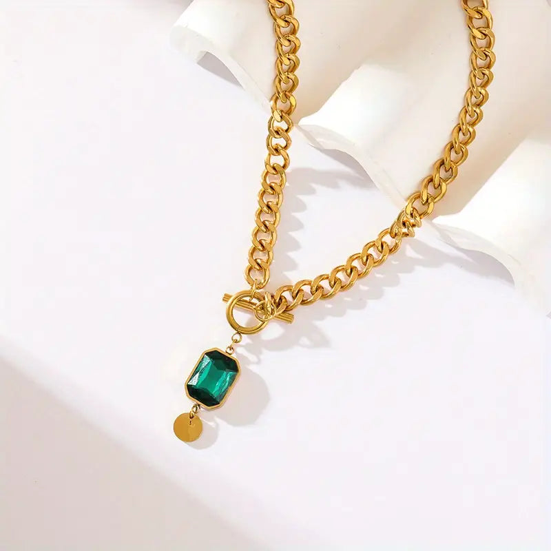 Collier chaîne épaisse pendentif émeraude Doré
