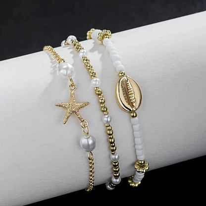 Bracelet de Cheville Étoile Dorée Imperméable en 3 Pièces