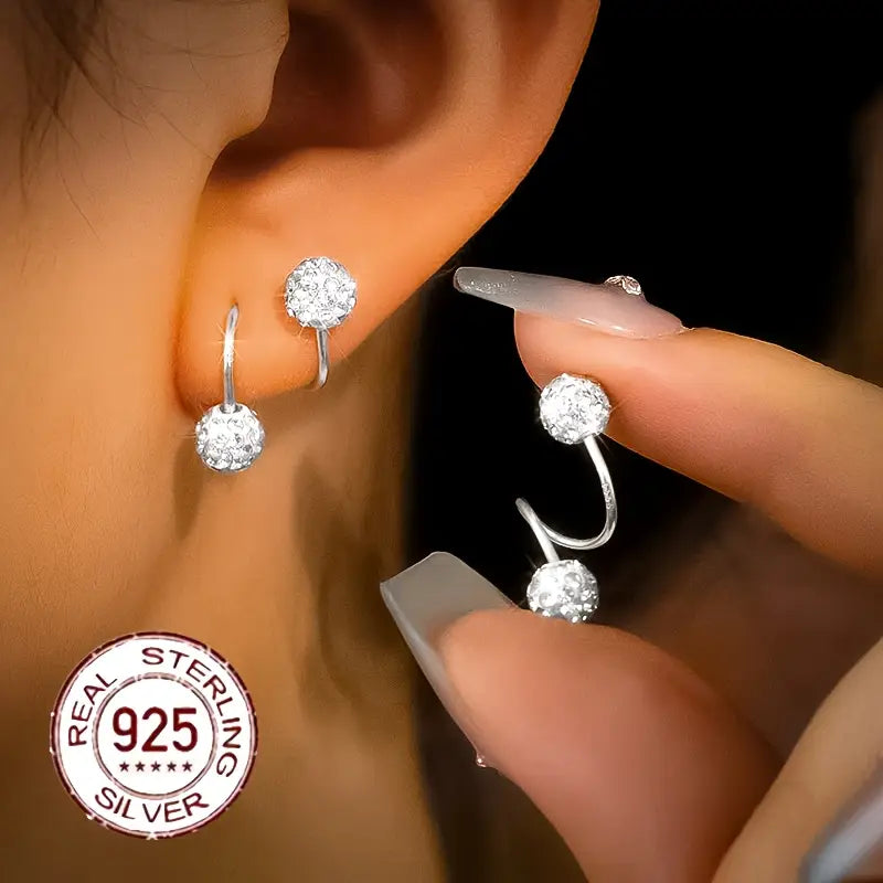 Boucles d'Oreilles Spirales à Double Tête Super Brillantes avec Zircon