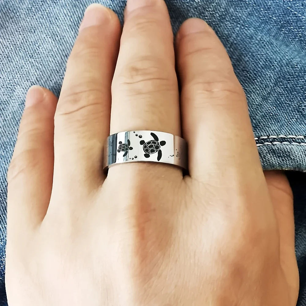 Bague Élégante Tortue Marine en Argent