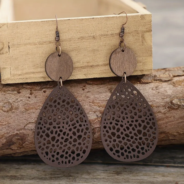 Boucles d'Oreilles Pendantes en Cuir Vintage