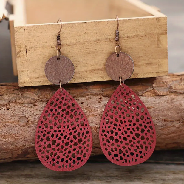 Boucles d'Oreilles Pendantes en Cuir Vintage