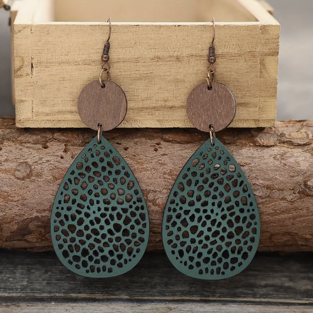 Boucles d'Oreilles Pendantes en Cuir Vintage