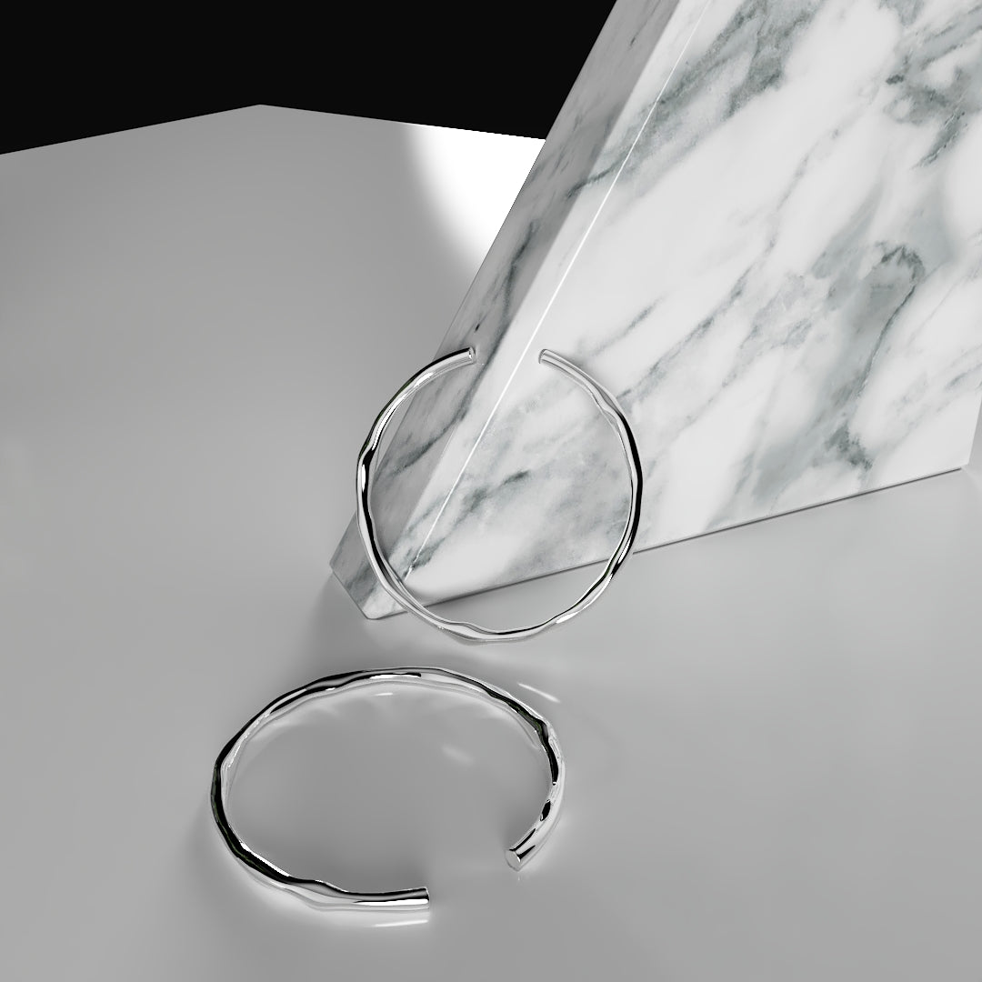 Bracelet Épais d'Argent 925 Ajustable de Forme Irrégulière