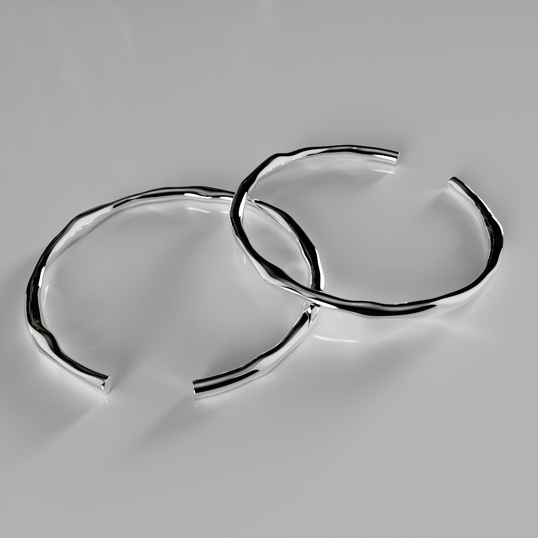 Bracelet Épais d'Argent 925 Ajustable de Forme Irrégulière