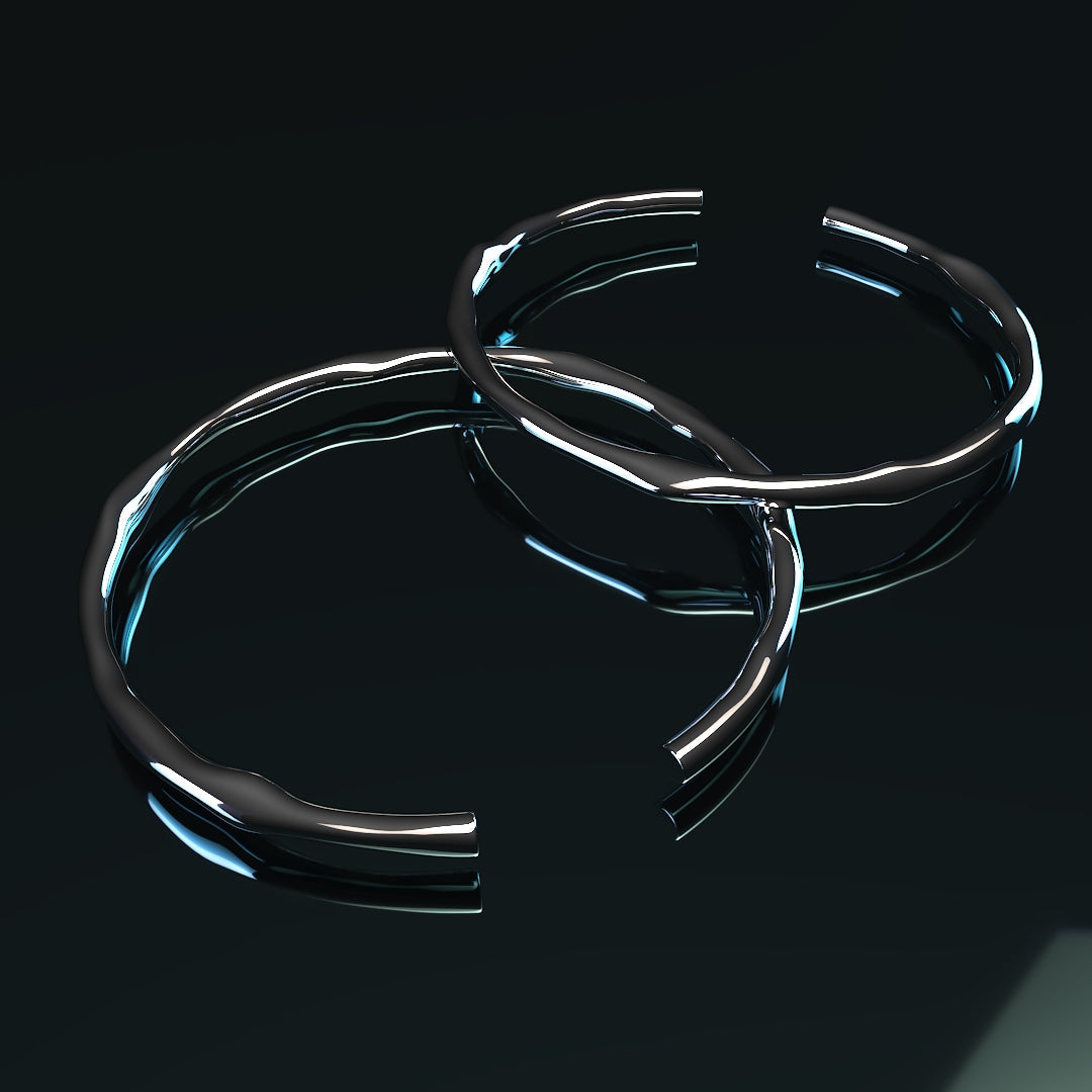 Bracelet Épais d'Argent 925 Ajustable de Forme Irrégulière