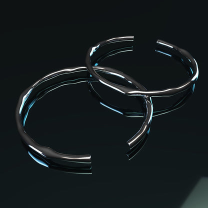 Bracelet Épais d'Argent 925 Ajustable de Forme Irrégulière