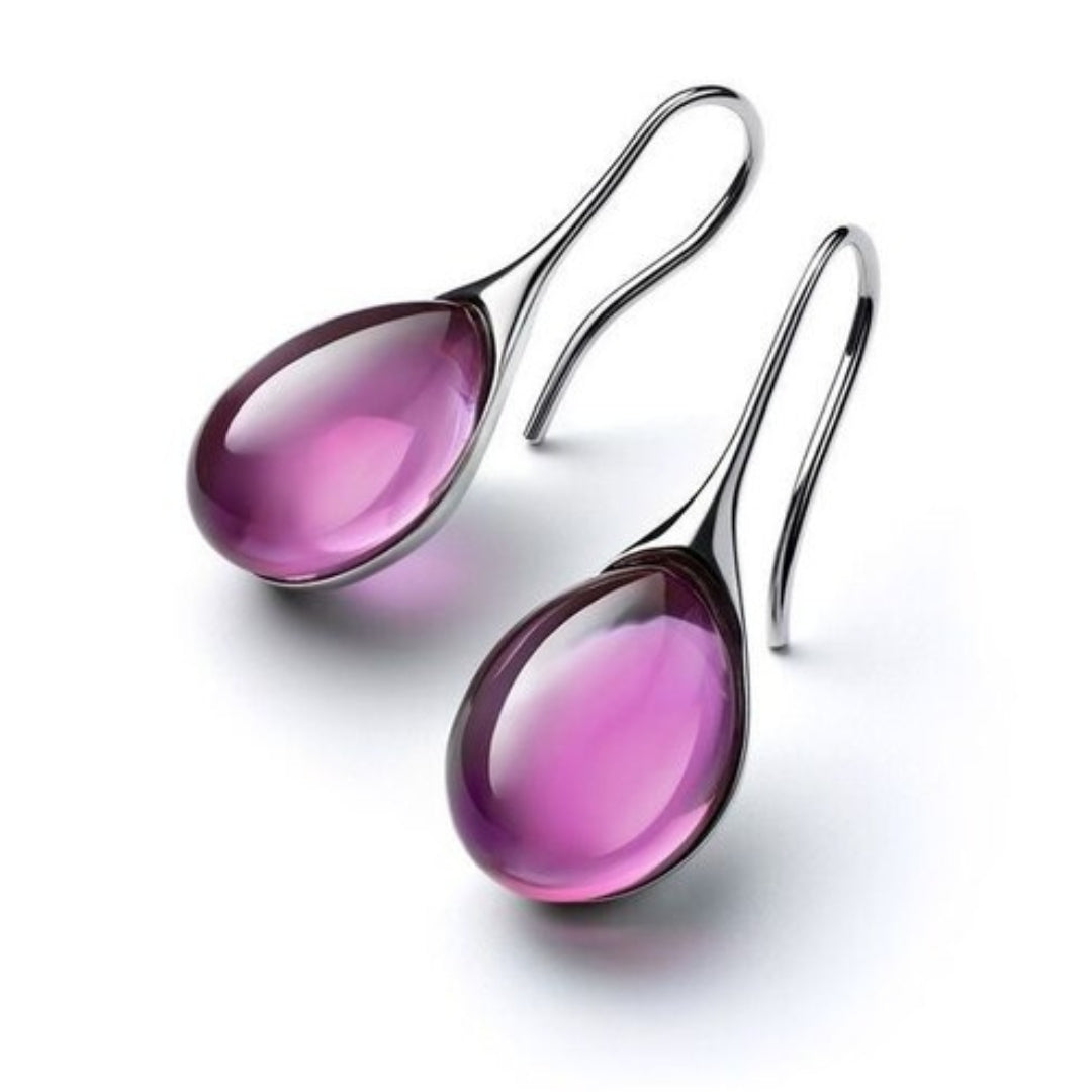 Boucles d'Oreilles de Goutte de Cristal en Or et Argent