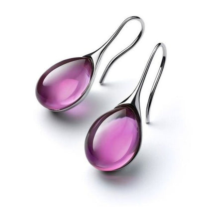 Boucles d'Oreilles de Goutte de Cristal en Or et Argent