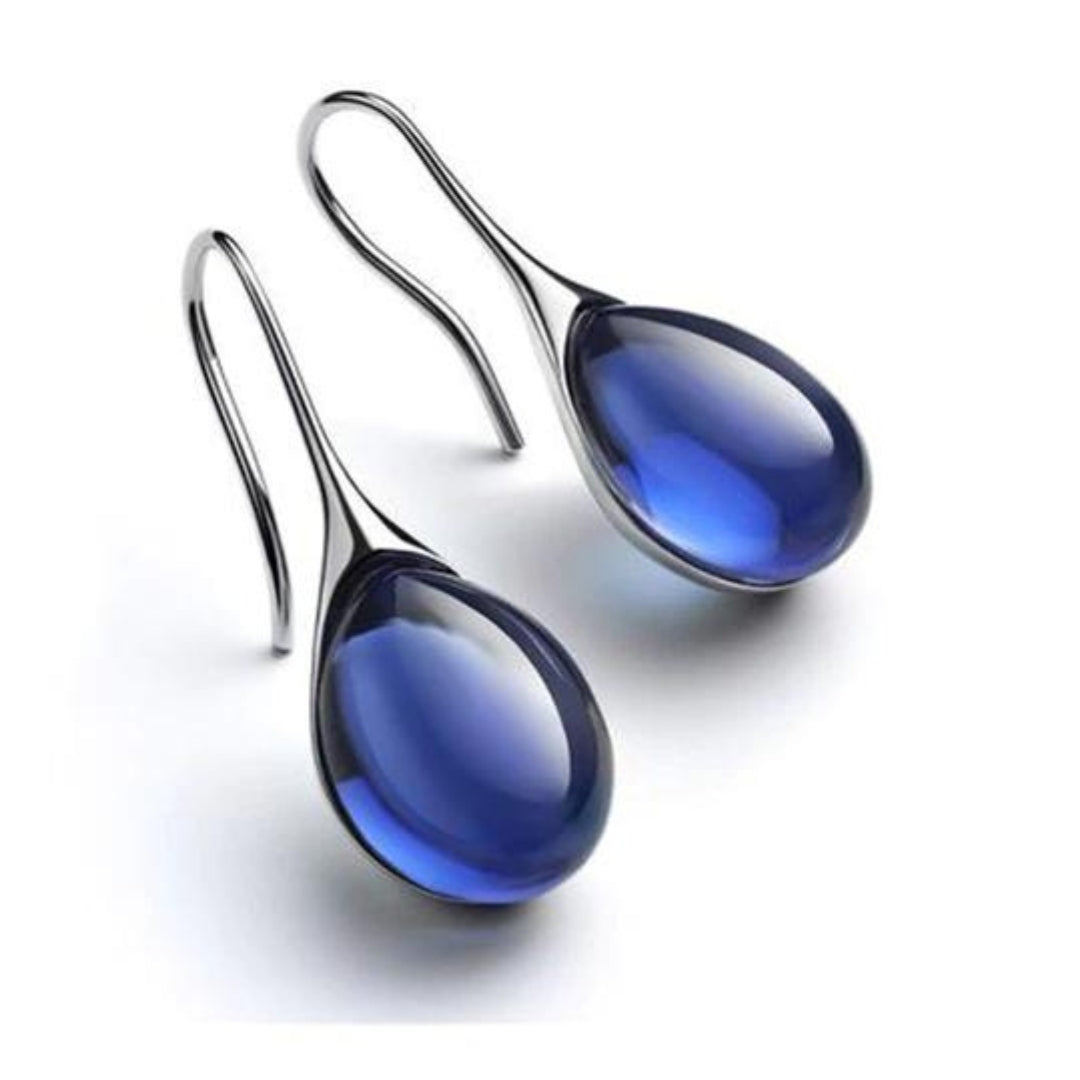 Boucles d'Oreilles de Goutte de Cristal en Or et Argent