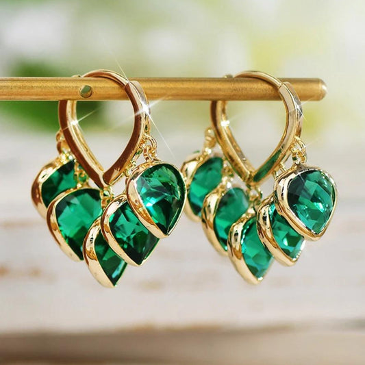 Boucles d'oreilles feuille verte dorées