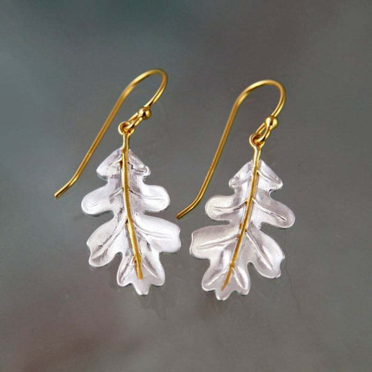 Boucles d'oreilles feuille blanche bohémiennes dorées