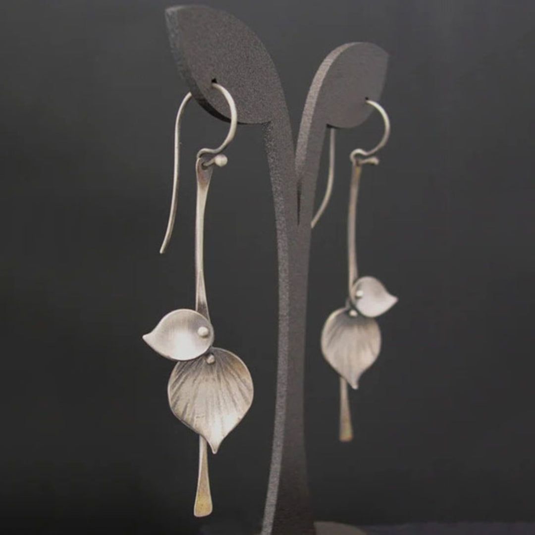 Boucles d'oreilles en feuille bohémiennes plaquées argent