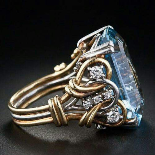 Bague Vintage de Zircon Bleu et Or en Couches