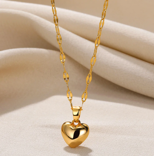 Collier 3D Plaqué Or de 18 Carats avec Cœur Solide