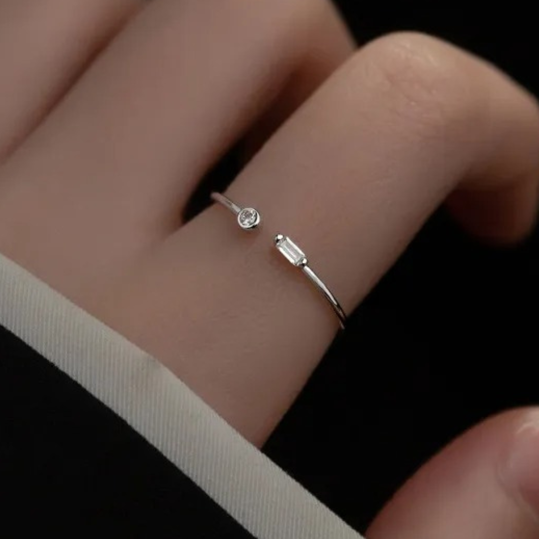 Bague Ajustable d'Argent 925 avec 2 Belles Zirconies