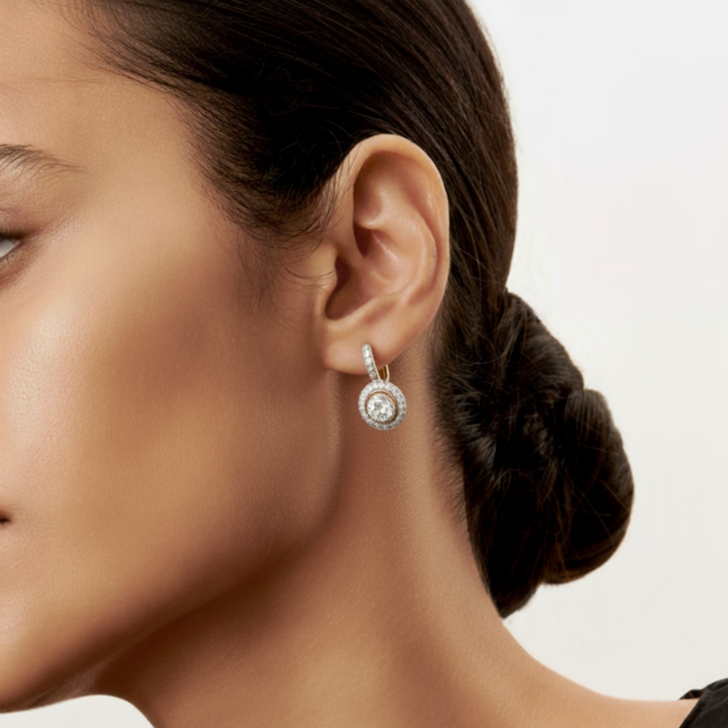 Boucles d'oreilles Vintage avec Cristaux en Or et Argent