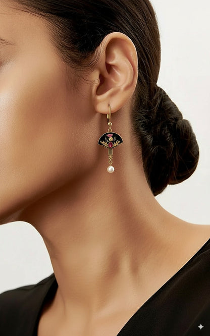 Boucles d'oreilles en cristal rouge et perle vintage
