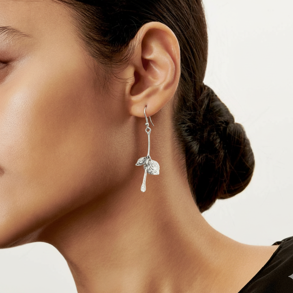 Boucles d'oreilles Vintage de Feuille en Argent
