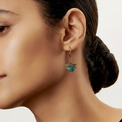 Boucles d'Oreilles de Libellule avec Cristal en Or Antique