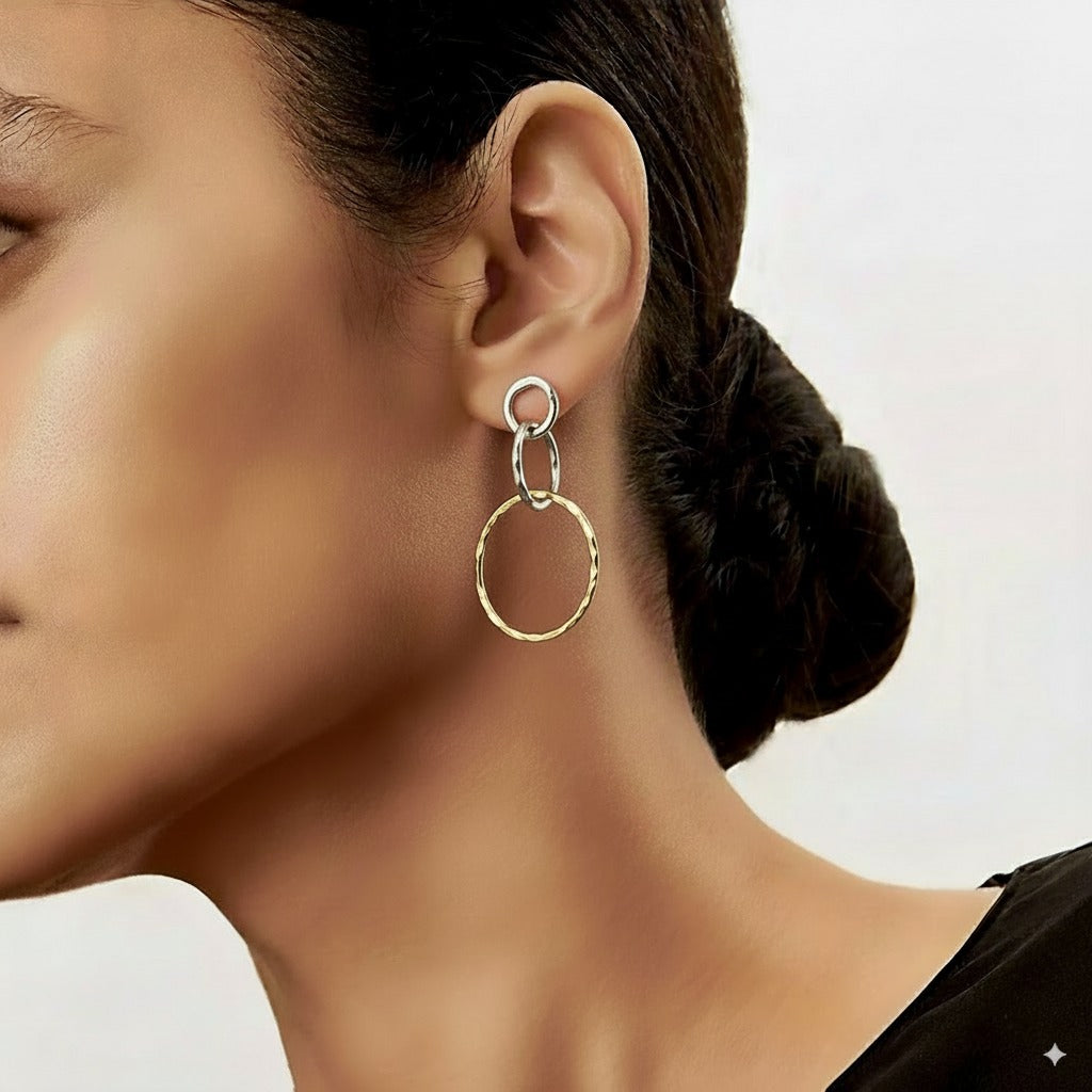 Boucles d'oreilles d'Anneaux Vintage en Or et Argent