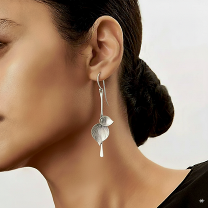 Boucles d'Oreilles Vintage de Feuille en Argent
