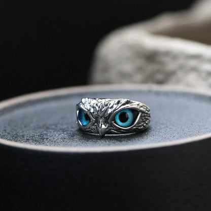 Bague Ajustable Hibou de la Bonne Chance en Argent et Opale