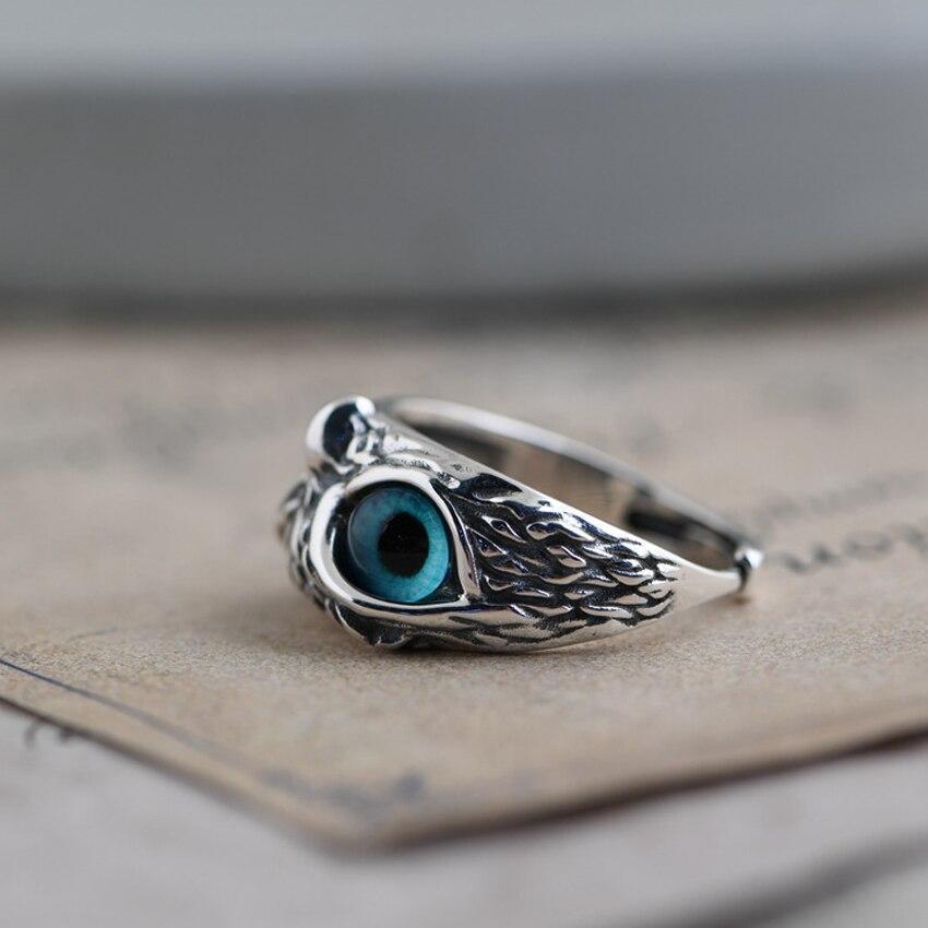 Bague Ajustable Hibou de la Bonne Chance en Argent et Opale