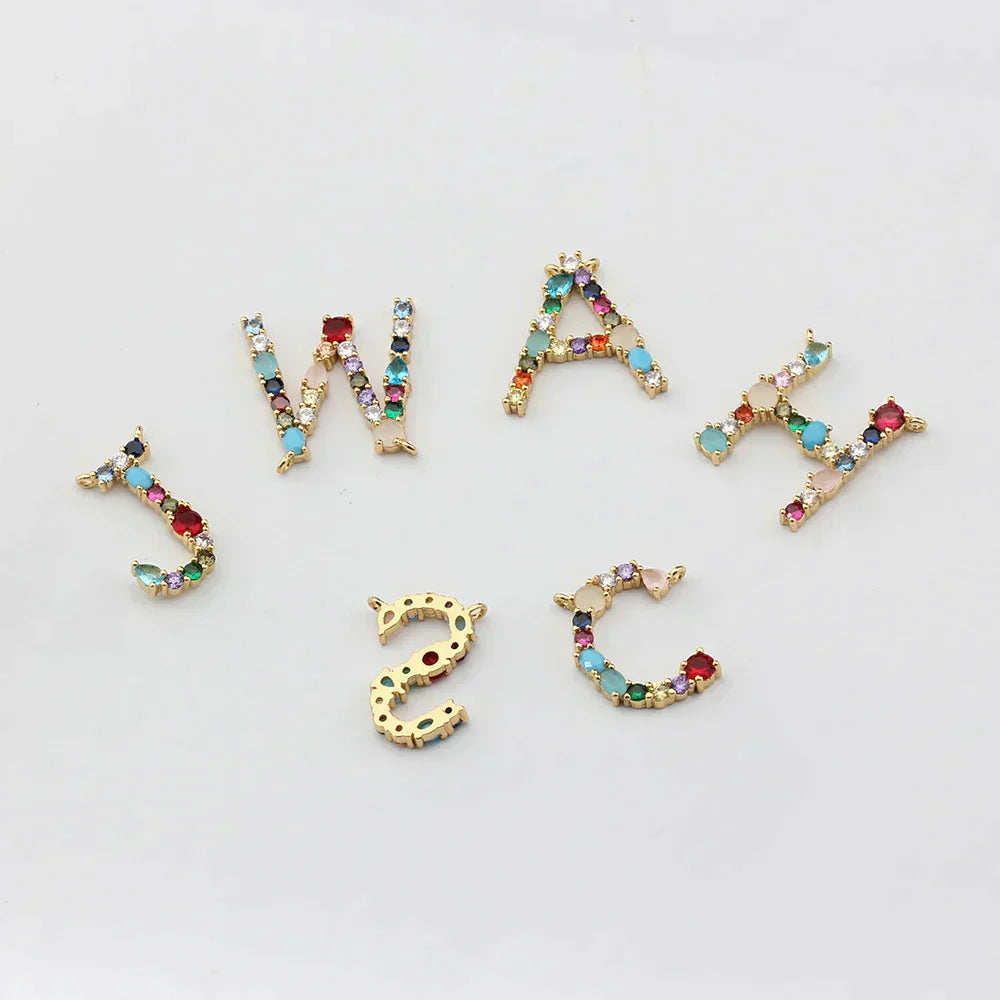 Collier avec Initiales et Pierres Précieuses Dorées de 18 Carats