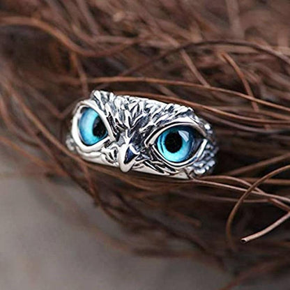 Bague Ajustable Hibou de la Bonne Chance en Argent et Opale