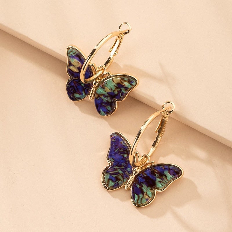 Boucles d'oreilles papillon en cristal et émail peint à la main