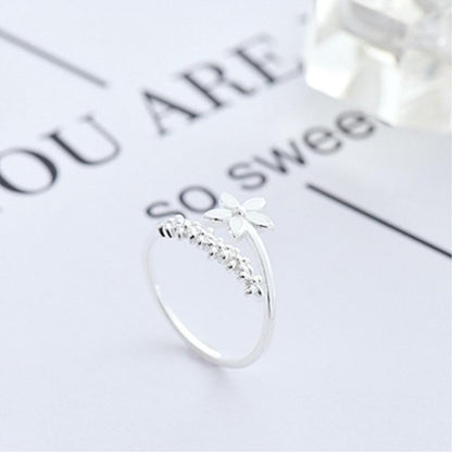 Bague fleur sauvage en émail peint à la main réglable en argent sterling plaqué