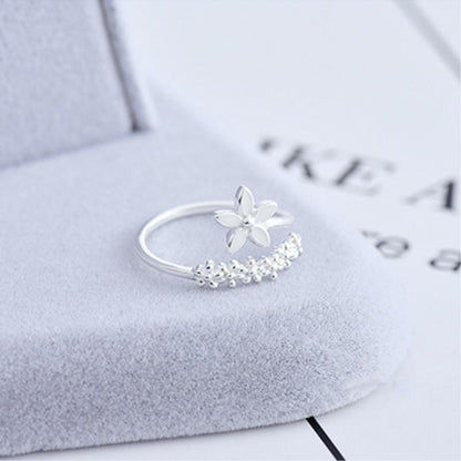 Bague fleur sauvage en émail peint à la main réglable en argent sterling plaqué