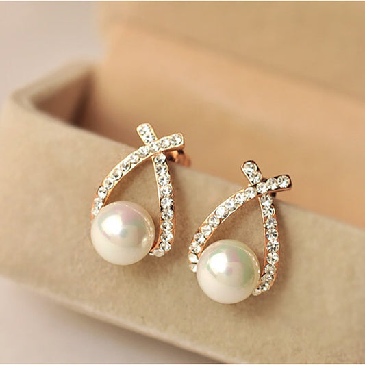 Boucles d'Oreilles de Perles avec Brillants