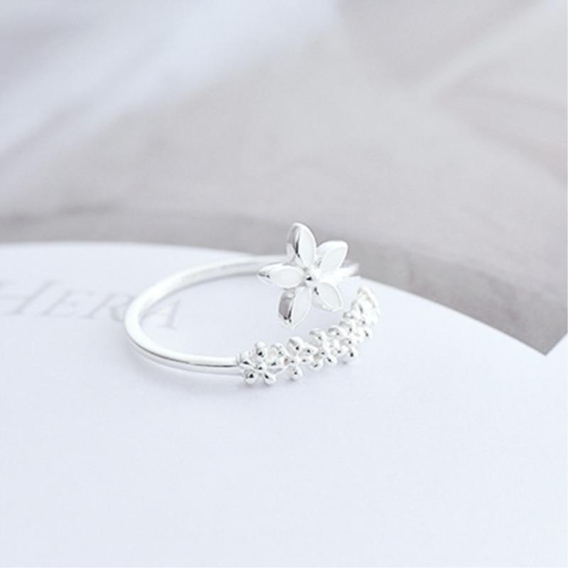 Bague fleur sauvage en émail peint à la main réglable en argent sterling plaqué