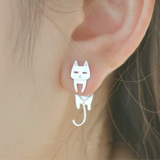 Boucles d'Oreilles Édition Spéciale d'Argent 925 en Forme de Chat