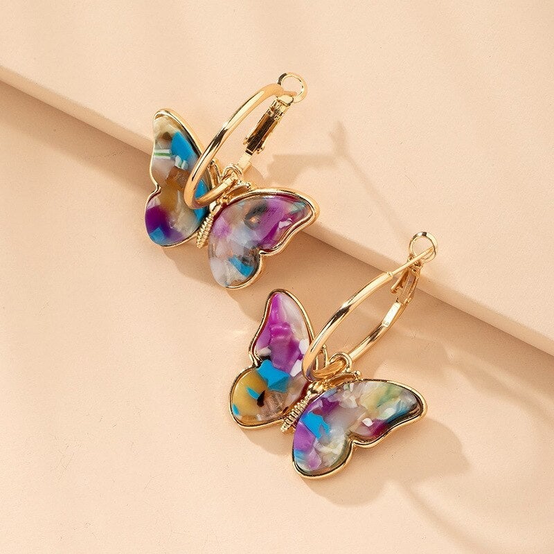 Boucles d'oreilles papillon en cristal et émail peint à la main