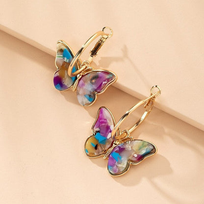 Boucles d'oreilles papillon en cristal et émail peint à la main