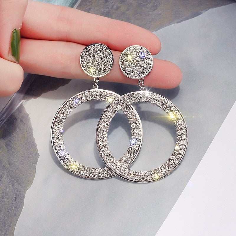 Boucles d'Oreilles de Zircon en Or et Argent
