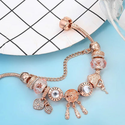 Bracelet Rose Attrape-Rêves avec Charns Inclus en Argent