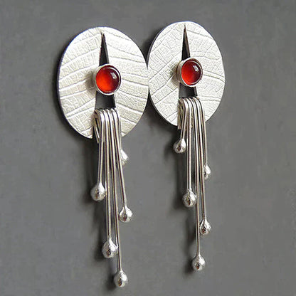 Boucles d'Oreilles Pendantes Creuses de Pierre Rouge