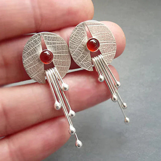 Boucles d'Oreilles Pendantes Creuses de Pierre Rouge