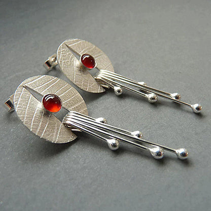 Boucles d'Oreilles Pendantes Creuses de Pierre Rouge