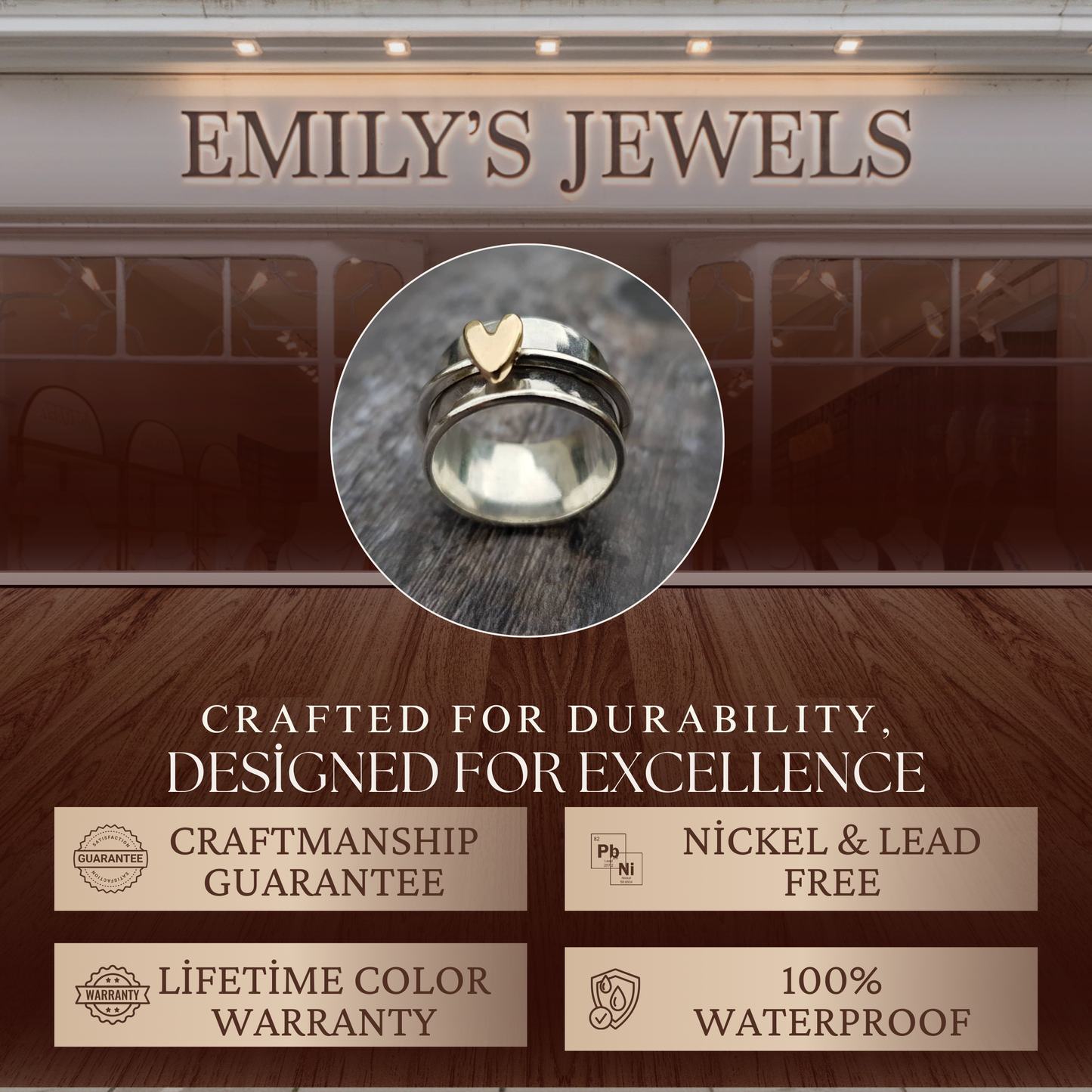 Alma - Bague cœur argenté avec dorure