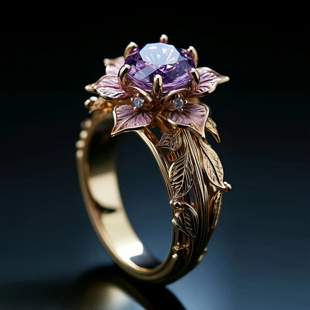 Bague fleur de cristal lilas exotique