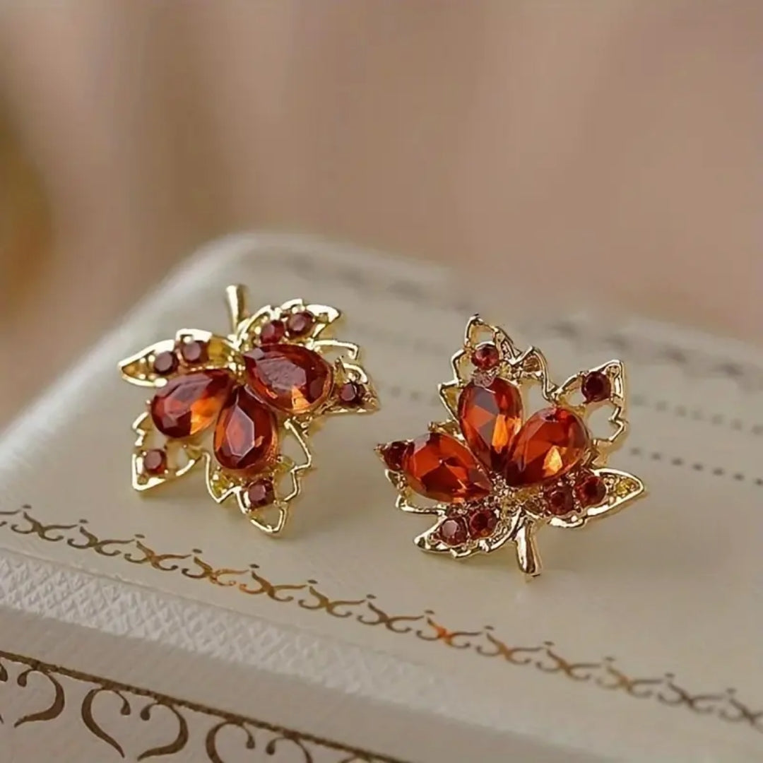 Boucles d'oreilles feuille de cristal d'automne