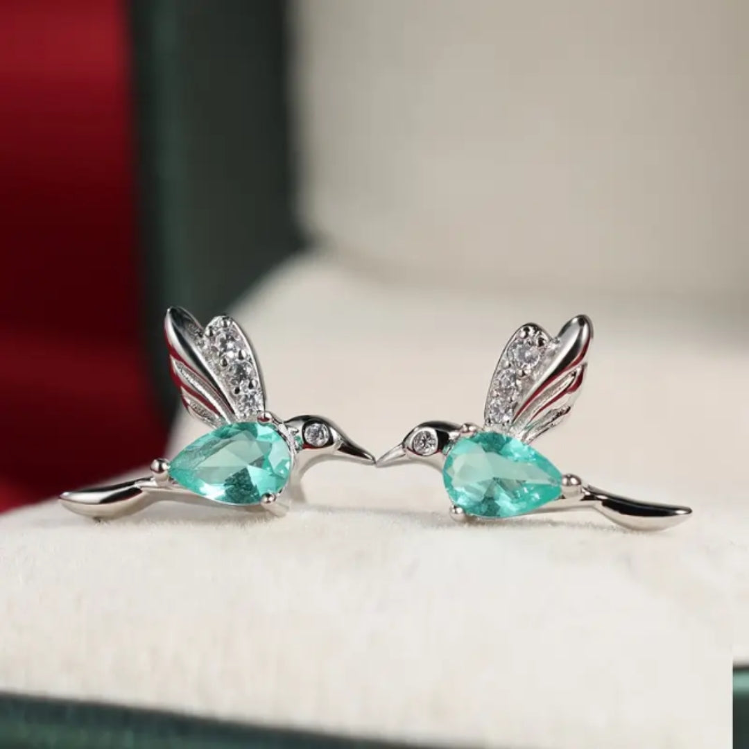 Boucles d'oreilles colibri en cristal turquoise